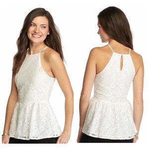 NWT SUNDAY IN BROOKLYN Anthro White Lace Peplum Top Large